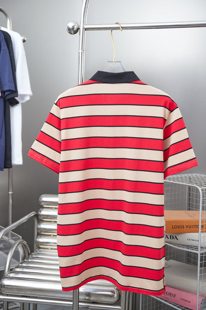 250404 New high-quality striped printed knitted POLO shirt