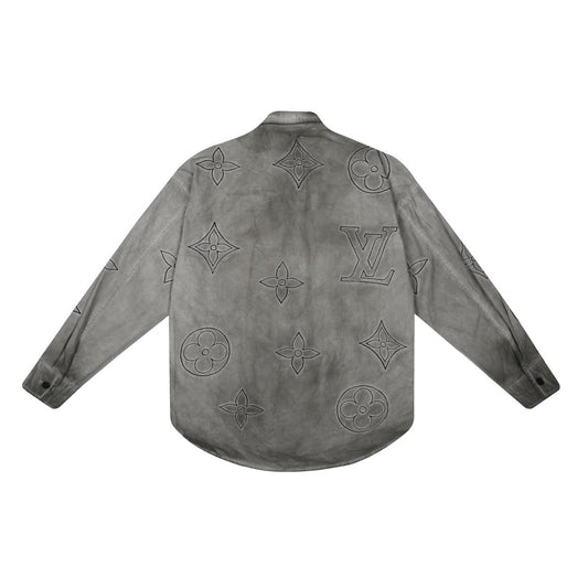 250520 New flower-position heavy industry color-blocking encrypted satin shirt