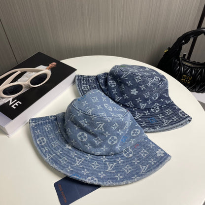 250527  New full-print denim fisherman's hat