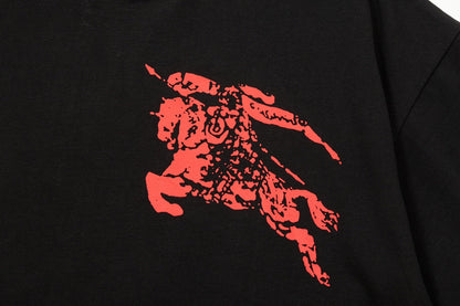 250604 New high-quality spliced collar warhorse T-shirt