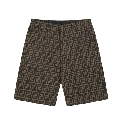 250604 New dark-patterned full-print jacquard linen shorts