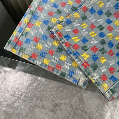 250617 New high-quality dopamine-colored pixel checkered jeans