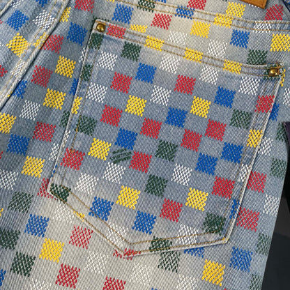 250617 New high-quality dopamine-colored pixel checkered jeans