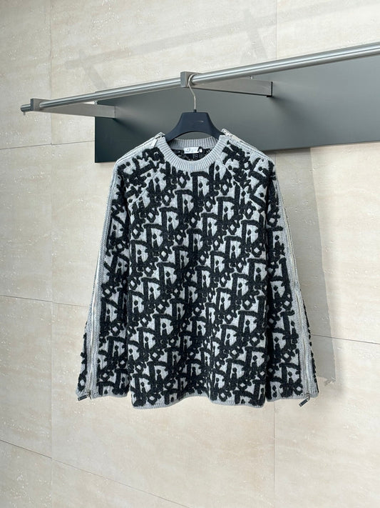 250722 A new high-quality full-print contrasting jacquard knitted pullover sweater