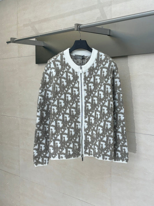 250722 A new high-quality full-printed jacquard zipper cardigan