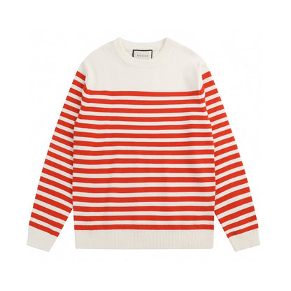 250729 New high-quality letter-patterned jacquard striped round-neck sweater