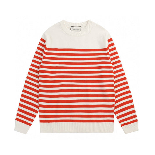 250729 New high-quality letter-patterned jacquard striped round-neck sweater