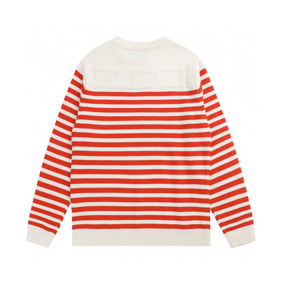 250729 New high-quality letter-patterned jacquard striped round-neck sweater