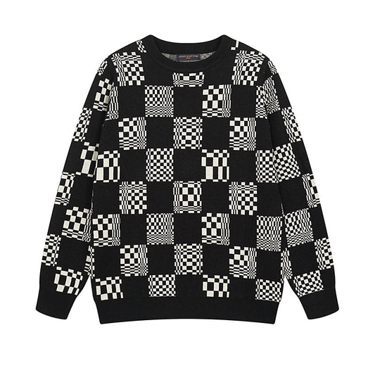250729 New high-quality checkered couple round-neck sweaters