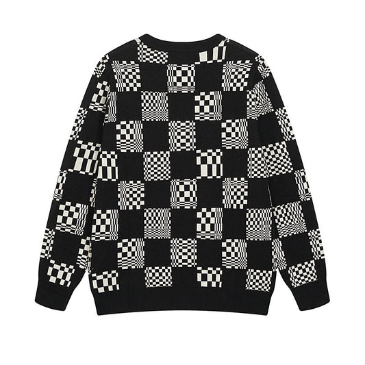 250729 New high-quality checkered couple round-neck sweaters