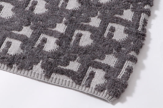 250729 New high-quality three-dimensional jacquard zipper round-neck sweater