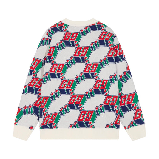 250729 A new full-printed jacquard striped round-neck sweater