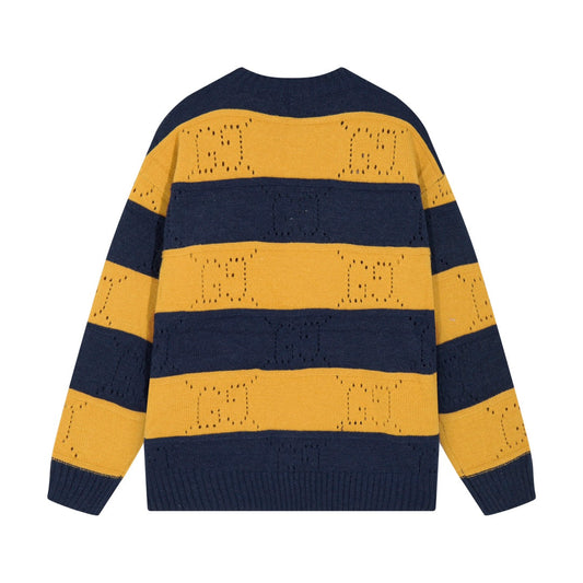250729 New orange and black striped wool knitted round-neck sweater