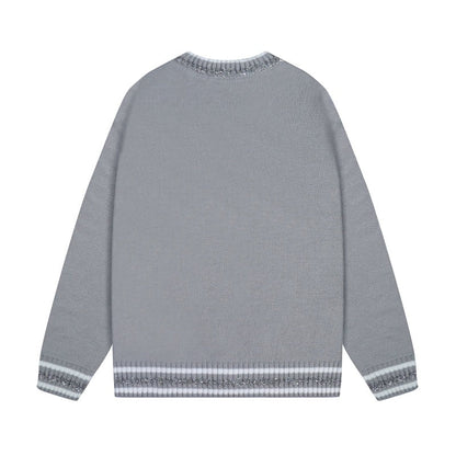 250729 New shiny letter-pasted embroidered round-neck sweater