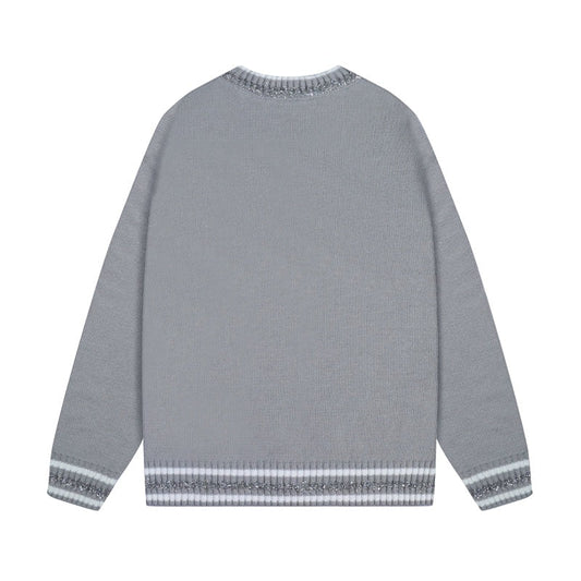 250729 New shiny letter-pasted embroidered round-neck sweater
