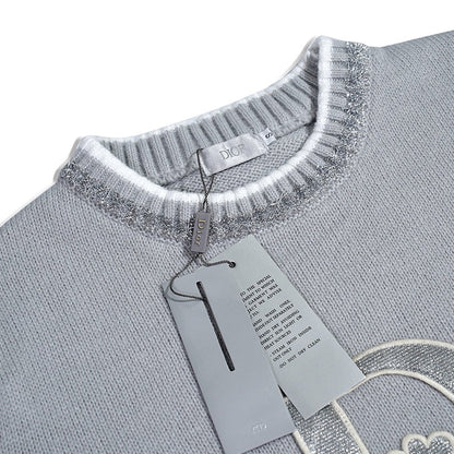 250729 New shiny letter-pasted embroidered round-neck sweater