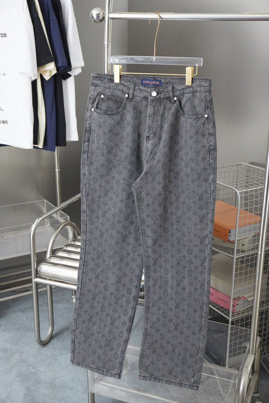 250729 New heavy-duty jacquard spray-painted denim trousers