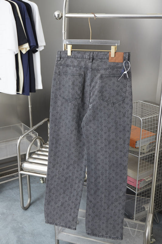 250729 New heavy-duty jacquard spray-painted denim trousers