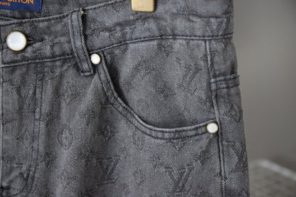 250729 New heavy-duty jacquard spray-painted denim trousers