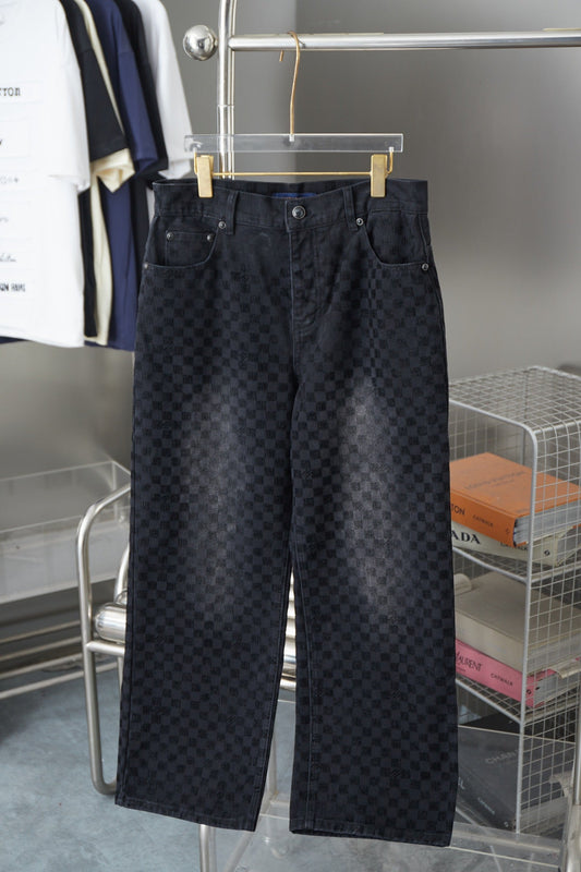 250729 New heavy-duty jacquard spray-painted denim trousers