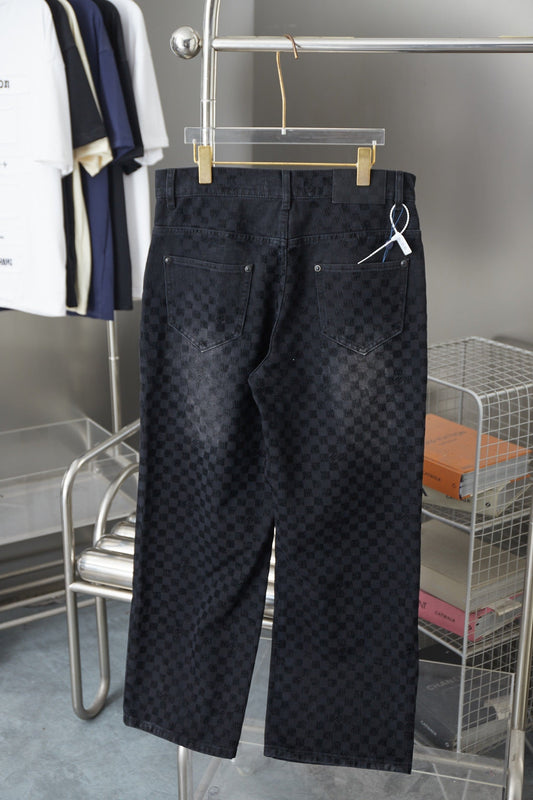 250729 New heavy-duty jacquard spray-painted denim trousers
