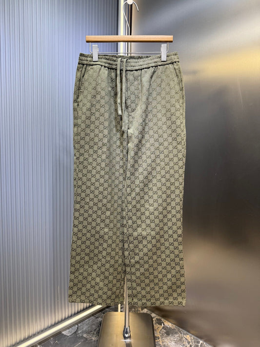 250808 New high-quality jacquard full-print elastic drawstring straight-leg trousers