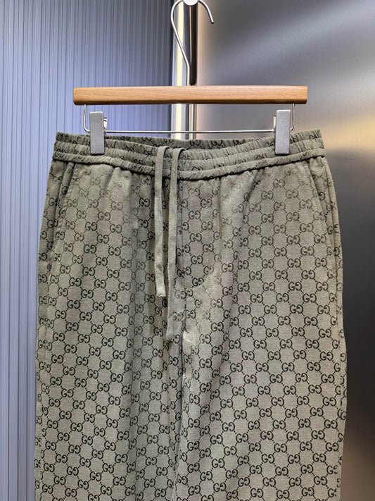 250808 New high-quality jacquard full-print elastic drawstring straight-leg trousers