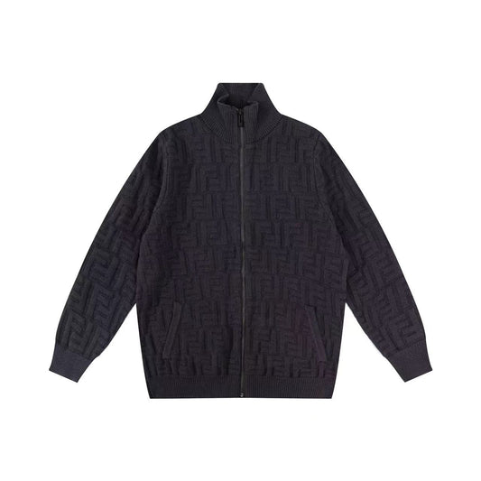 250808 A new high-quality jacquard stand-up collar sweater with distinct concave and convex patterns