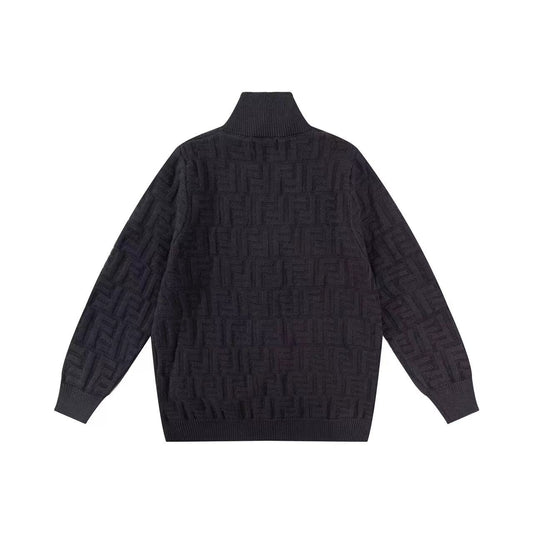 250808 A new high-quality jacquard stand-up collar sweater with distinct concave and convex patterns