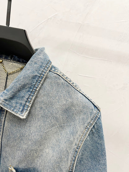 250813 New high-quality embossed loose straight-leg workwear denim jacket