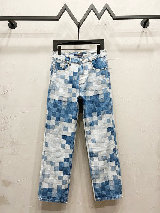 250813 New high-quality full-print checkerboard loose jeans