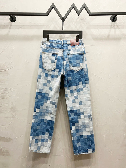 250813 New high-quality full-print checkerboard loose jeans