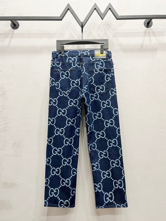 250813 New high-quality full-print straight-leg loose jeans
