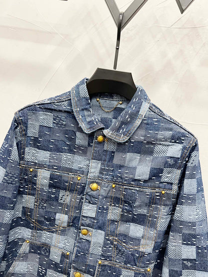 250813 A new top-quality heavy-duty checkered denim jacket