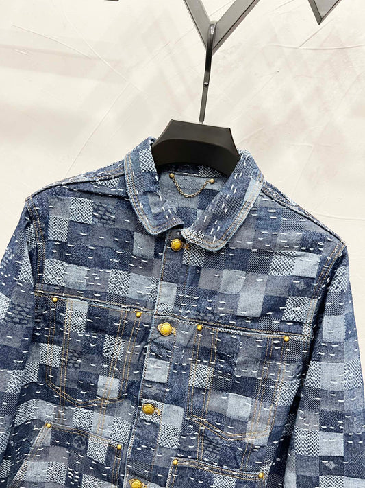 250813 A new top-quality heavy-duty checkered denim jacket