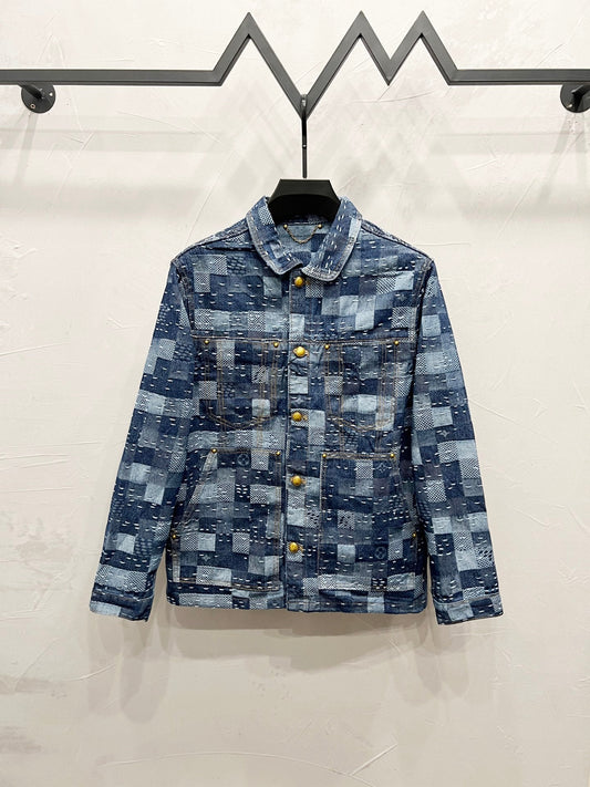 250813 A new top-quality heavy-duty checkered denim jacket