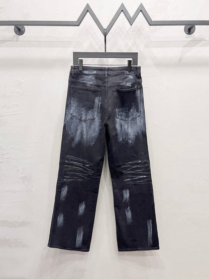 250813 New high-quality five-pointed star rhinestone washed mid-waist straight-leg jeans