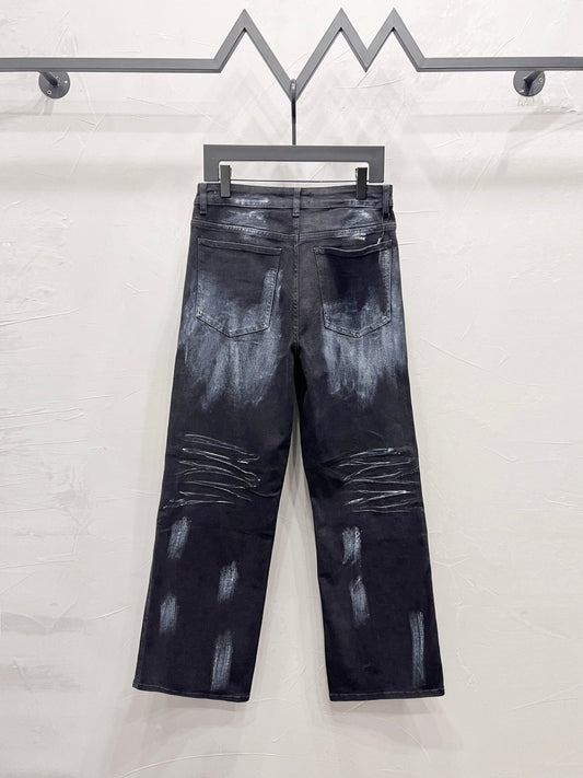 250813 New high-quality five-pointed star rhinestone washed mid-waist straight-leg jeans